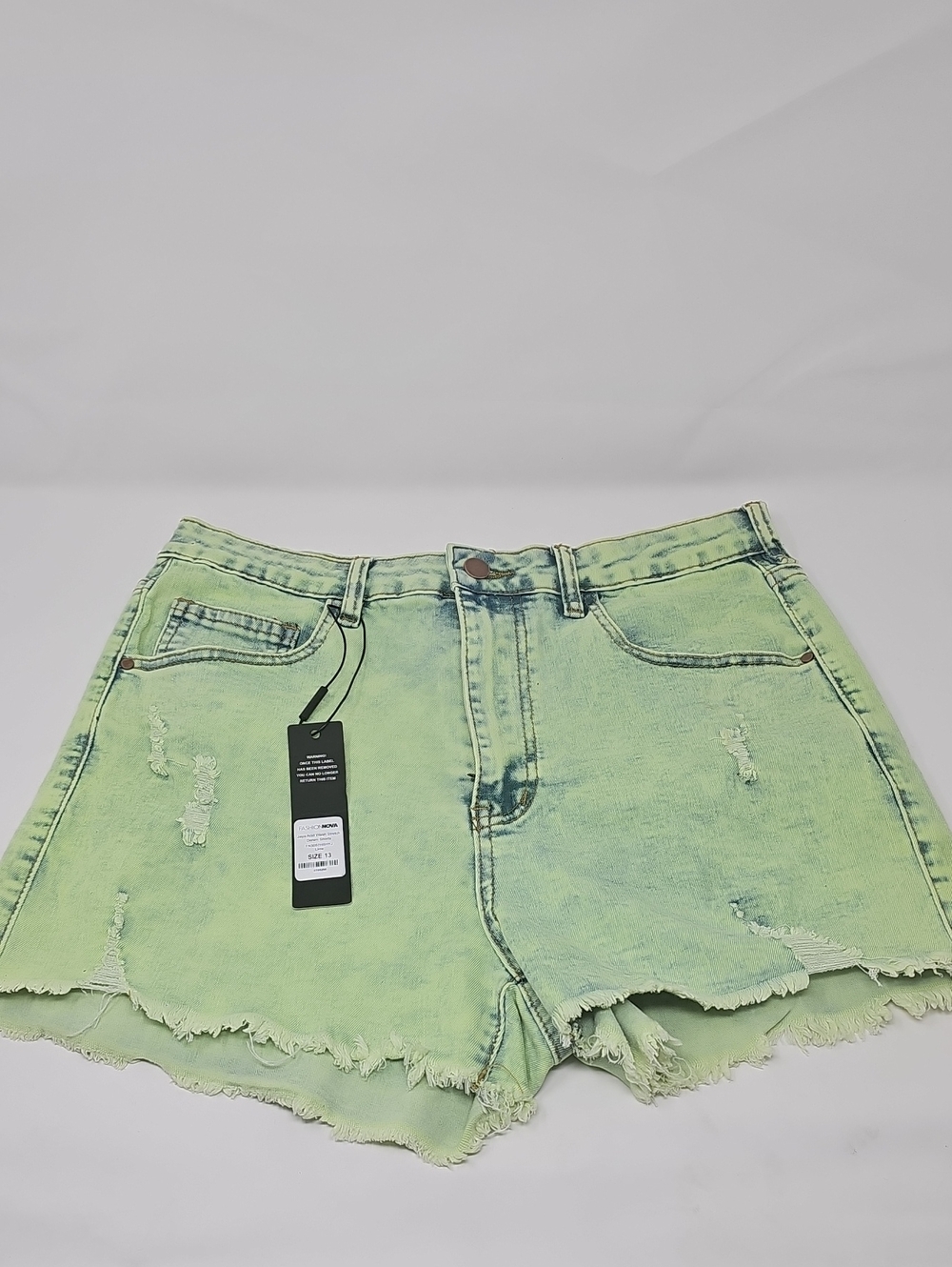 FashionNova Neon Lime Distressed Denim Shorts - Women's 13